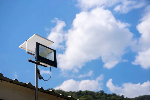 solar cell street lamp in blue sky using for technology nature ecology power. Solar photovoltaic powered lamp posts