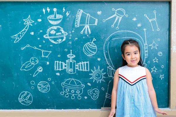 Kid Learning Inspiration World Science Education Girl Child Imagination Doodle — Stock Photo, Image