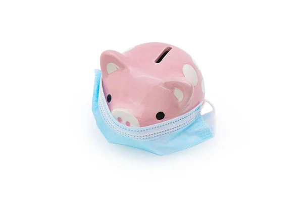 Piggy Bank Wearing Medical Disposable Surgical Face Mask White Isolated — Stock Photo, Image