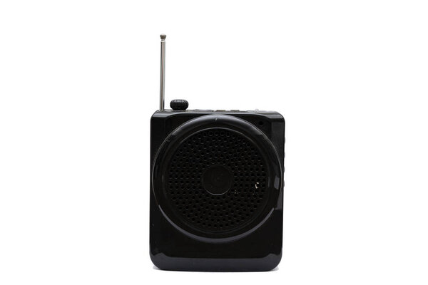 Cute little modern radio with antenna on a white background. Radio receiver concept