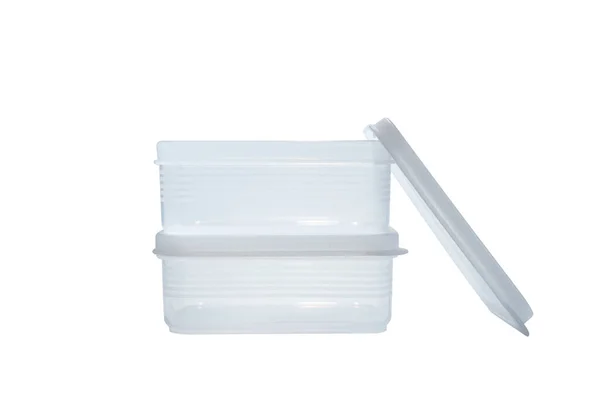 Μια Στοίβα Από Πλαστικά Δοχεία Πλαστικό Κουτί Τροφίμων Λευκό Φόντο — Φωτογραφία Αρχείου