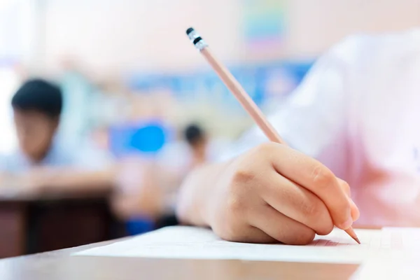 School Students Hard Work Classroom Sitting His Head His Hand — Stock Photo, Image