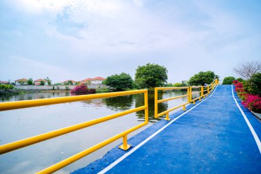 Yeni patika ve güzel ağaçlar parkta koşmak, yürümek ve bisiklete binmek için iz sürüyor.