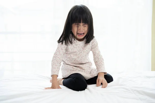 Asian Little Child Girl Crying Sad Tears Being Scolded Adult — Stock Photo, Image