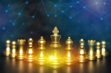 Siyah arka planda izole edilmiş altın satranç taşları. Strateji fikirleri konsepti iş dünyası fütüristik grafik simgesi, siyah koton tonu