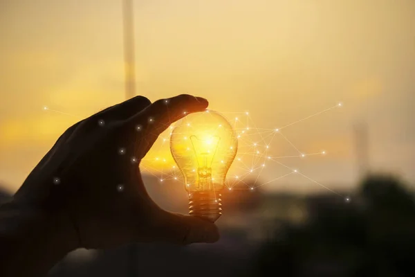 Man Holding Light Bulbs Ideas New Ideas Innovative Technology Creativity — Stock Photo, Image