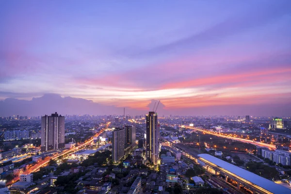 Vista Superior Autopista Ciudad Nocturna Autopista Sirat Bangkok Tailandia — Foto de Stock