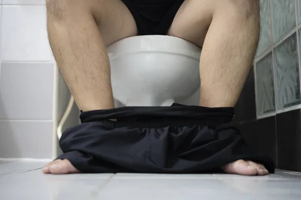 Closeup View Man Suffering Hemorrhoid Toilet Bowl Rest Room Man — Fotografia de Stock