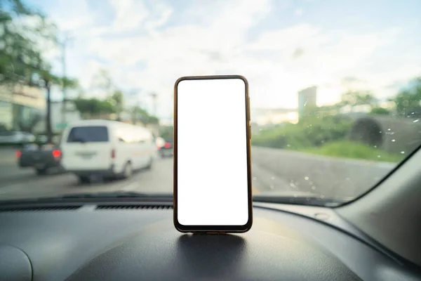 Smartphone Uso Auto Navigare Gps Guida Una Macchina Con Smartphone — Foto Stock