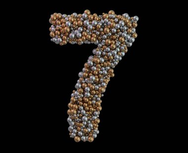 Arka planda açık altın rakamlı yedi rakamlı. 3B görüntüleme