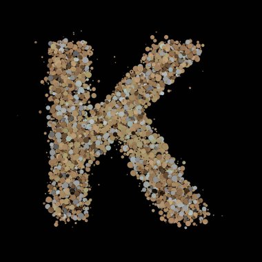 Arka planda açık altın harfli K harfi. Üç Boyut