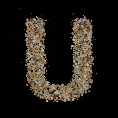 Arka planda açık altın renkli U harfi. Üç Boyut