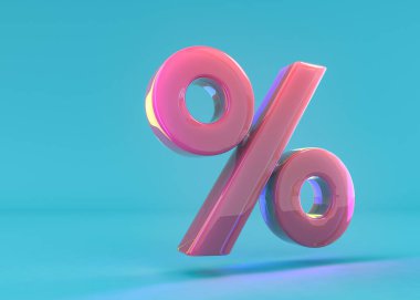 Mevsimsel satışlar mavi arka planda ve yüzde indirimli. 3B illüstrasyon