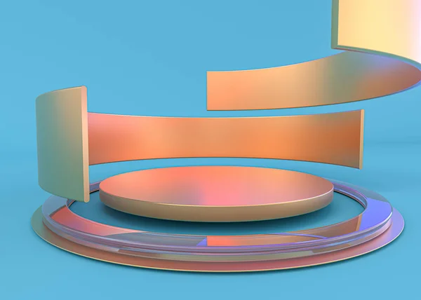 Composizione astratta con podio. Futuristico interno blu. Illustrazione 3D — Foto Stock