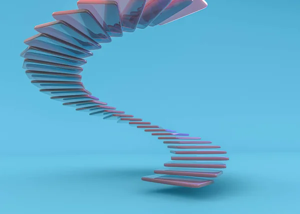 Скляні спіральні сходи, абстрактні архітектурні шпалери. 3D ілюстрація — стокове фото