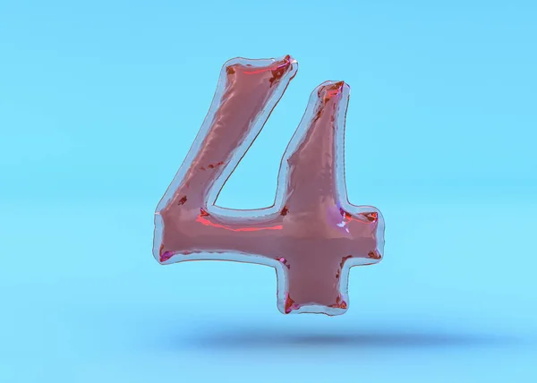 Numer 4. Cyfrowy znak. Przezroczysta czcionka balonowa. 3D ilustracja — Zdjęcie stockowe