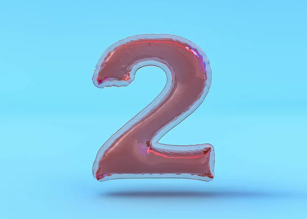 Number 2. Digital sign. Transparent balloon font. 3D illustration — Stock Photo, Image