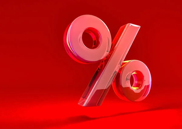 Seasonal sales red background with percent discount pattern. 3D illustration — Stock Photo, Image