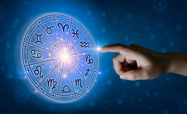 Signes Zodiaque Intérieur Cercle Horoscope Astrologie Dans Ciel Avec Nombreuses — Photo