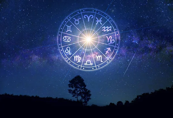 Знаки Зодиака Внутри Гороскопа Астрология Небе Многими Звездами Лунами Концепция — стоковое фото