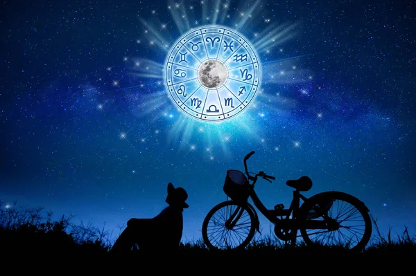 Dierenriemtekens Horoscoopcirkel Astrologie Aan Hemel Met Veel Sterren Manen Astrologie — Stockfoto