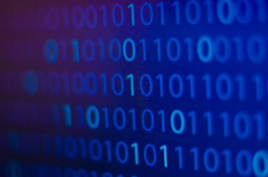 ikili sayı, mavi arkaplan ekranlı bilgisayar, internet ve bilgisayar teknolojisi