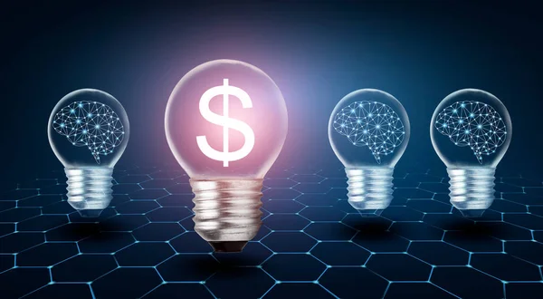 Money Making Idea Dollar Symbol Light Bulb Brain Thinking Earning — Stock Photo, Image