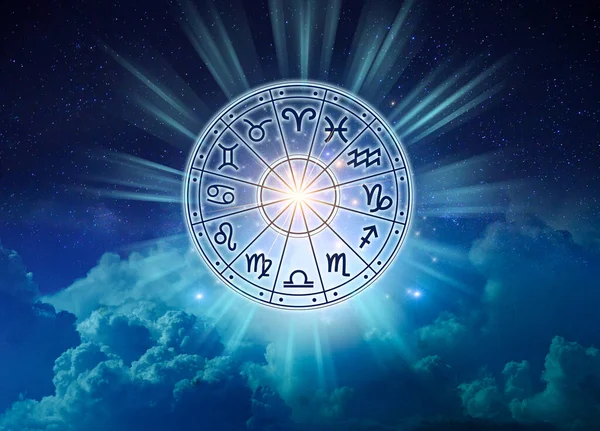 Zodiac Signs Horoscope Circle Astrology Sky Many Stars Moons Astrology — Stock Photo, Image