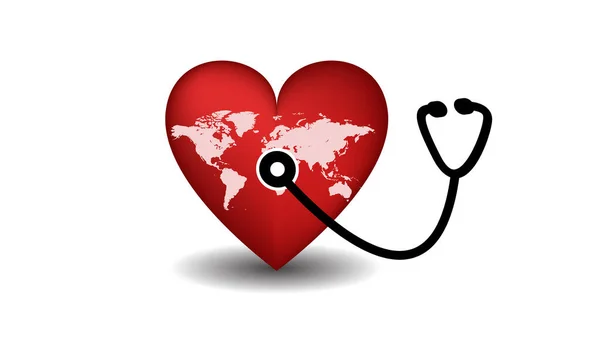 Steteskoplu Dünya Kalp Günü Kalbi — Stok Vektör
