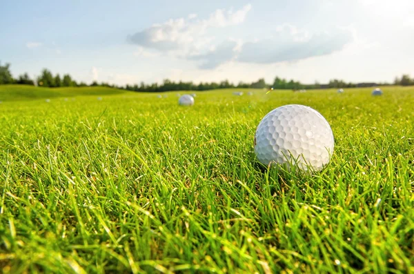 Golfboll på det gröna fältet — Stockfoto