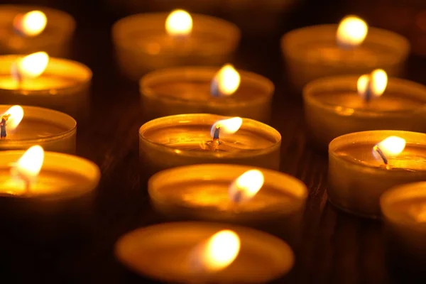 Many Burning Candles Shallow Depth Field — Stock Photo, Image