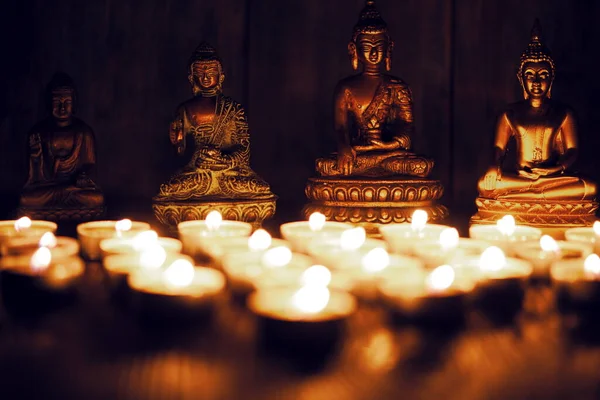 Burning Candles Shallow Depth Field Many Christmas Candles Burning Night Stock Image