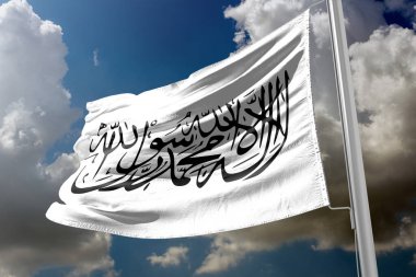 Afganistan bayrağı, Afganistan Taliban 'ın gücü altında. Beyaz bayrağın üzerinde 
