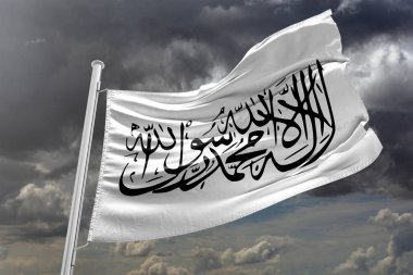 Afganistan bayrağı, Afganistan Taliban 'ın gücü altında. Beyaz bayrağın üzerinde 