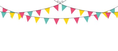 Renkli bayrak parti dekorasyonları Noel, yeni yıl, beyaz arka planda doğum günü vektörü