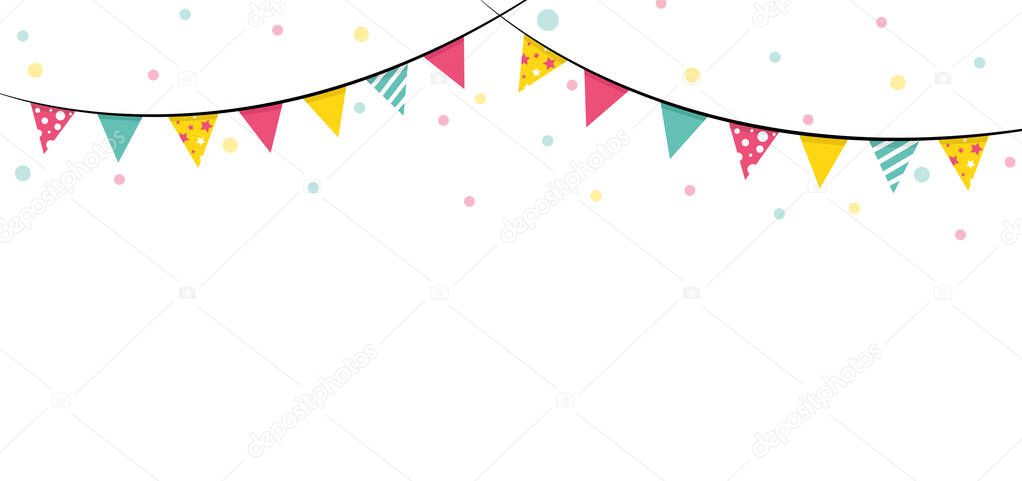 Colorful flag party decorations Christmas, New Year, Birthday with glitter paper vector on white background