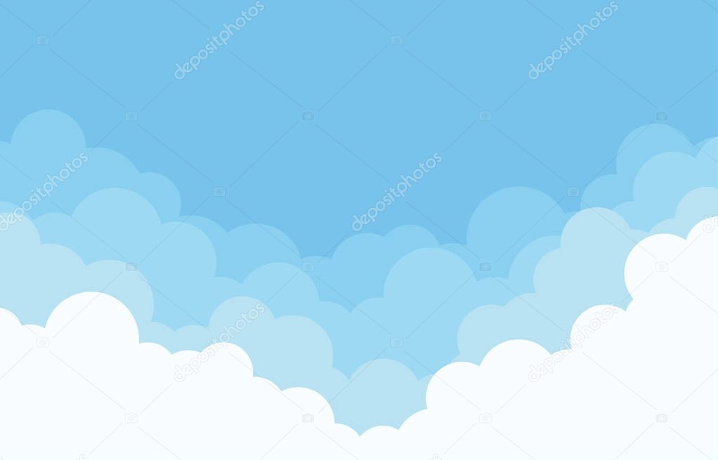 Cloud cartoon style wiht clear blue sky flat design background landscape vector illustration.