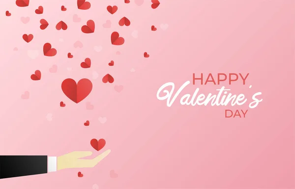 Glücklicher Valentinstag Rote Herzen Fallen Vektor Hand Und Rosa Gradient — Stockvektor