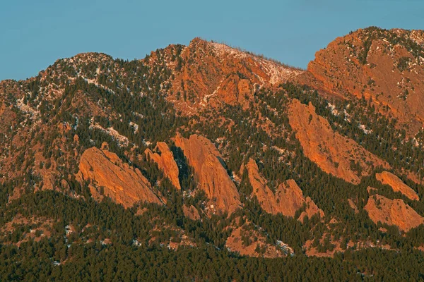 Зимовий Пейзаж Flatirons Sunrise Front Range Rocky Mountains Boulder Colorado — стокове фото