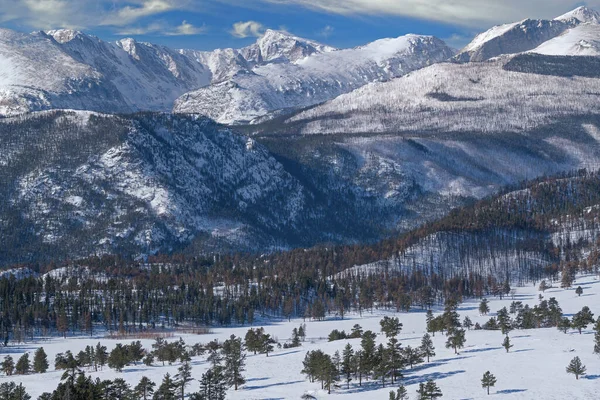 Vinterlandskap Vid Soluppgången Snön Flockade Rocky Mountains Rocky Mountain National — Stockfoto