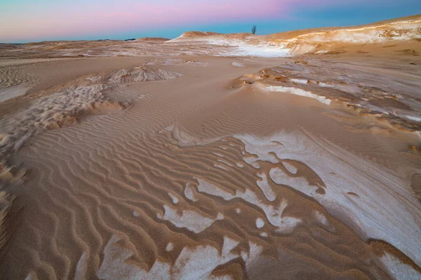 Paisaje Invernal Amanecer Las Dunas Arena Del Lago Plata Silver —  Fotos de Stock