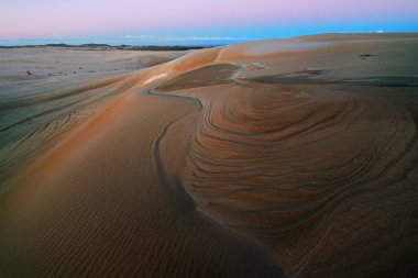 Silver Lake kum tepelerinin şafağında kış manzarası, Silver Lake State Park, Michigan, ABD