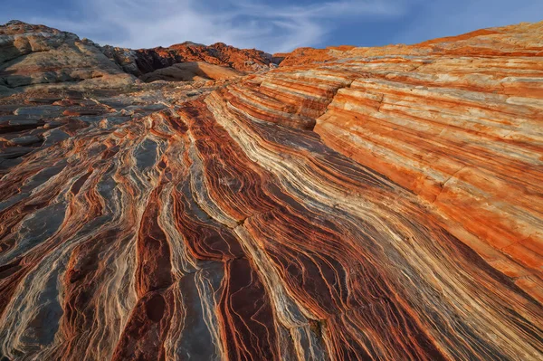 Krajobraz Skalistej Pustyni Tuż Wschodzie Słońca Valley Fire State Park — Zdjęcie stockowe