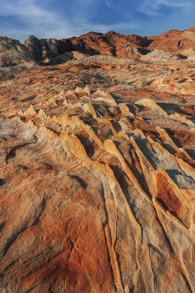 Felsige Wüstenlandschaft Kurz Nach Sonnenaufgang Valley Fire State Park Nevada — Stockfoto