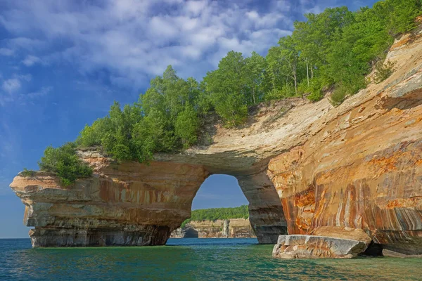 Landscape Sunset Lovers Leap Arch Pictured Rocks National Lakeshore Lake — Stock Photo, Image