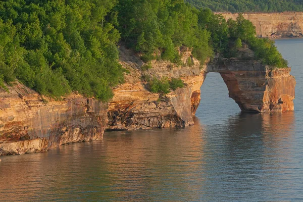 Landscape Sunset Lovers Leap Arch Pictured Rocks National Lakeshore Lake — Stock Photo, Image