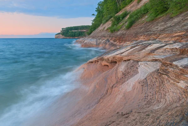 Summer Landscape Eroded Sandstone Shoreline Lake Superior Twilight Pictured Rocks — Stock Photo, Image