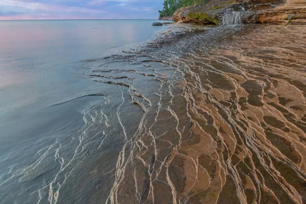 Landscape Sunset Eroded Sandstone Shoreline Miner Beach Lake Superior Pictured — Stock Photo, Image