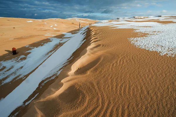 Zimní Krajina Při Západu Slunce Silver Lake Sand Dunes Silver — Stock fotografie