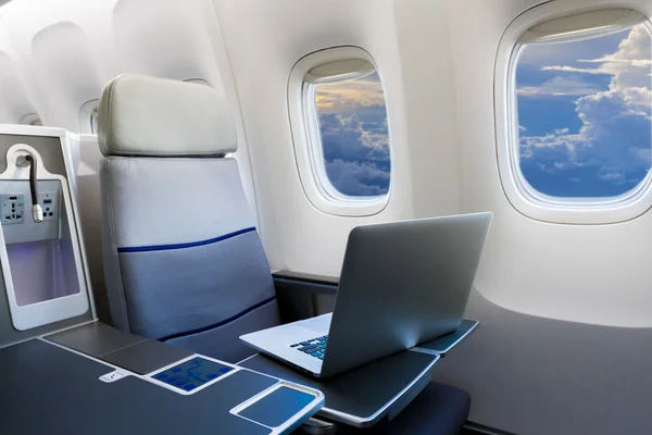 airplane cabin business class interior view